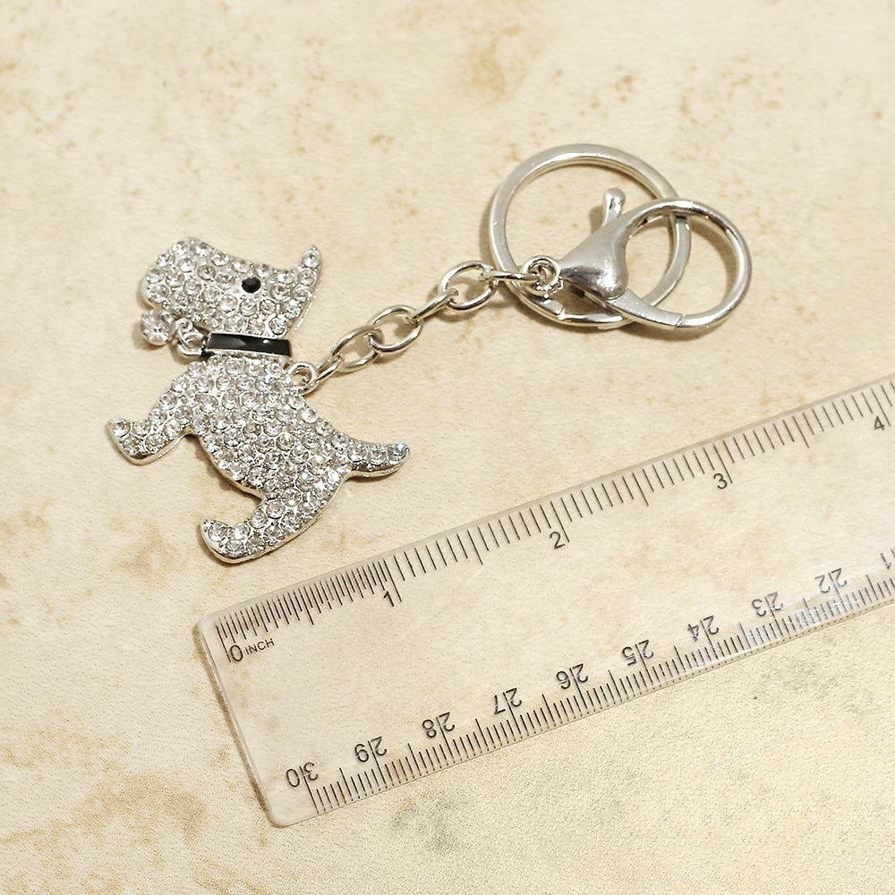 Terrier Dog RhinestoneSipver Bag Charm Keychain - Picture 2 of 4